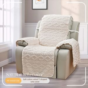 PRIMEPICKGLOBAL Double-sided T-shaped Sofa Cover Thick Plush Velvet Weave Chair Protectors Soft 1 Seater Chair Protectors Covers Living Room