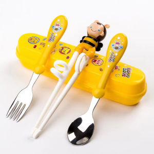 3 in 1 Spoon Fork & Chopstick Set with Organizer Box for Baby