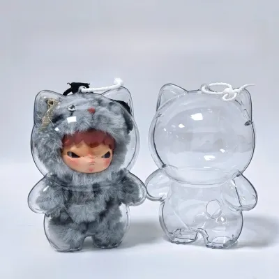CANGMOTION Road Journal Series Hirono Transparent Protective Cover POP MART Acrylic Vinyl Plush Pendant Organizer Box Dust Proof Doll Display Storage Case Doll Accessories