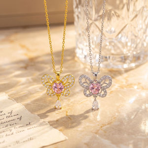 Fashion necklace pendant - Luxury and exclusive small-scale collar chain accessory 甜美风蝴蝶项链女轻奢小众铜镶锆吊坠精致锁骨链饰品批发