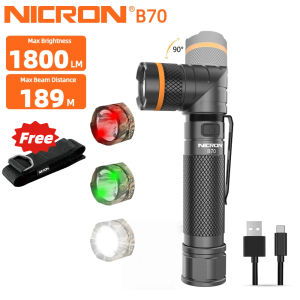 Nicron flashlight B70/b70plus high Power flashlight 1800/1200lm 178m/189m long beam with white light/red light/green light 2600mAh rechargeable flashlight IP65 Waterproof flashlight outdoor campingRepairingEmergencyhunting