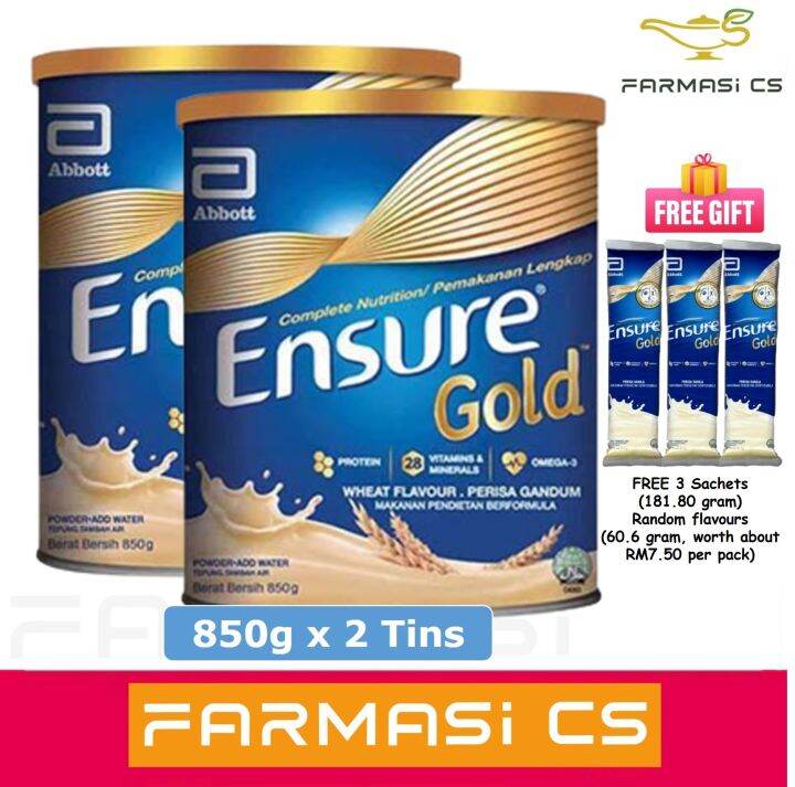 Abbott Ensure Gold Wheat Flavored 850g x 2 Tins (TWIN) FOC 3 Sachets ...