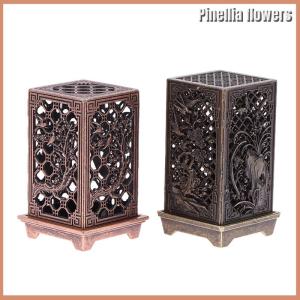 【Pinellia flowers】 Alloy Censer Incense Holder Square Cylinder Vertical Incense Indoor Aromatherapy Home Ornament Chinese Inense s