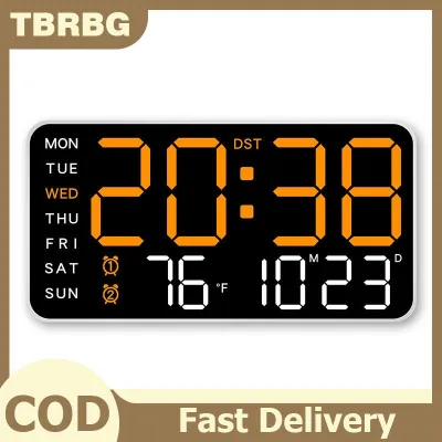 TBRBG Lớn Kỹ Thuật Số Đồng Hồ Treo Tường Tuần Ngày Hiển Thị Nhiệt Độ Bằng Giọng Nói Bảng Điều Khiển LED Đồng Hồ Báo Thức Độ Sáng Có Thể Điều Chỉnh 12 24H Đồng Hồ