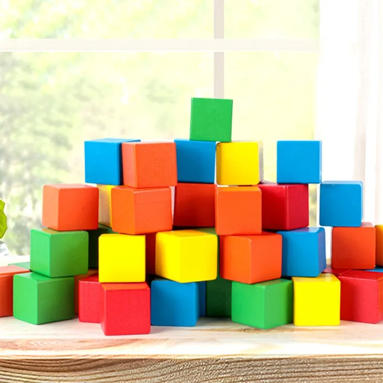 Colorful Wooden Stack Up Building Blocks Square Toys For Kids DIY