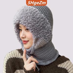 [COD] SHgeZm Mùa Đông Đi Xe Đạp Balaclava Cho Phụ Nữ 3-Trong-1 Lông Cừu Lót Mui Xe Với Windproof Mặt Bìa Ấm Đan Hat Cho Thể Thao Ngoài Trời