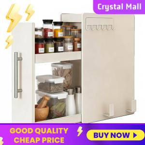 COD [Free Shipping] Slide Out Spice Racks Organizer with Handle & Hooks Kitchen Narrow Seasoning Rack for Bathroom Under Sink and Coffee Bar