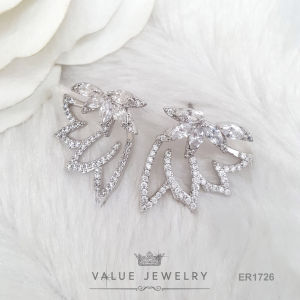 ต่างหูใส่หน้าหลัง ประดับคริสตัลแท้ ลายปีกนางฟ้า ขนาดพอเหมาะ แยกใส่ได้2สไตล์ ต่างหู เครื่องประดับ ER1726 ValueJewelry