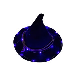 ETUALE Gothic LED Witch Hat Black Pointed Design Light Up Wizard Hat Fashion Wide Brim Glowing Halloween Cap Party Props
