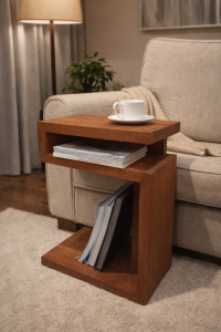 Contemporary S-Shaped Solid Wood Side Table with Bookshelf for Bedside & Corner solid wood side table hardwood bedside table durable wooden furniture handcrafted wood table Scandinavian furniture table modern minimalist wood table aesthetic bedroom furnit