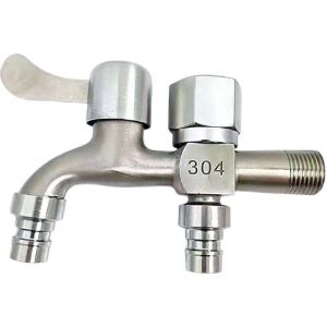 Vòi nước 2 đầu ra inox 304 không gỉ Vòi nước 2 đầu cho máy giặt chia nước thành 2 cổng xả độc lập