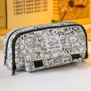 LANCE Multi Layer Capybara Stationery Bag Large Capacity Canvas Capibara Pencil Bag Cute Pencil Cases Cartoon Pen Pouch Student