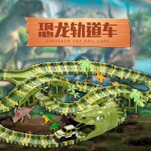 READY STOCK !! Dinosaur Toy Rail Cars Dinosaur Electric Rail Car Stitching Toy DIY Roller Coaster Assembly Toy Toys Lego