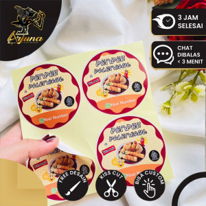 9-15 Sticker Cetak Print Kemasan Makanan Pempek Khas Palembang Arjuna Cutting Kiss Cut Custom Nama