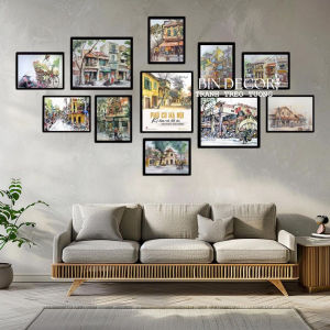 (HỎA TỐC SG) Khung ảnh treo tường hà nội bộ 11 tấm trang trí decor quán kèm đinh