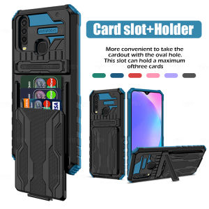 Card Holder Phone Case VIVO Y17 Y15 Y12 Y11 Luxury Casing Shockproof Armor Stand Hard Back Cover 1906 1902 V1901A V1901 1902 1904 1940