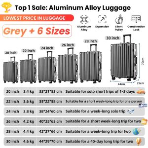 【SG Local Seller+Free Spare Wheel】2026 Upgrade Aluminium metal large luggage travel trolley big bag with wheels carry on suitcase with lock Scratch-resistant and waterproof with hook