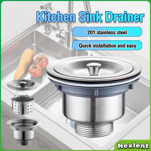 Nexlent Stainless Steel Sink Drain Strainer Kit Kitchen Drain Assembly with Metal Knob Basket Stopper