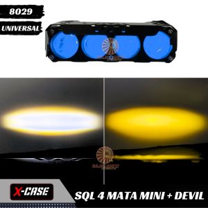 LAMPU TEMBAK SQL 4 MATA MINI PLUS DEVIL BRACKET  PUTIH KUNING HI LOW 40 WATT MOTOR MOBIL XCASE