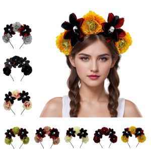 HENLI Exaggerated Skull Head Headband Simulation Flower Halloween Decor Halloween Hair Hoop Personality Funny Gothic Flower Hairband Haunted House