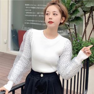 C497# Luisa Polkadot Knit Top Import / Pakaian Wanita / Blouse Blus Wanita / Atasan Wanita Polkadot Lengan panjang rajut