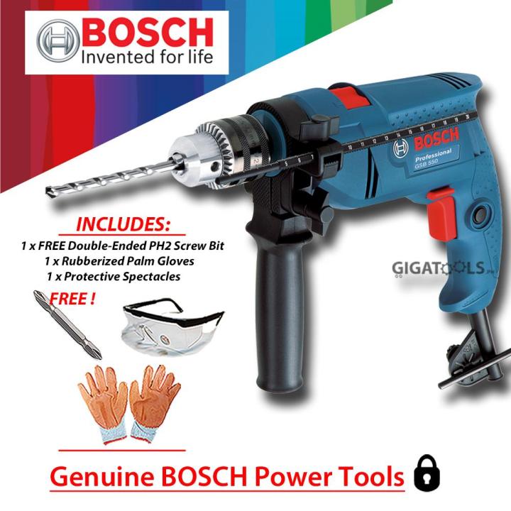 Bosch GSB 550 Professional Impact Drill Power Tool 550W with FREE Magnetic Screw Bit Rubberized Palm Gloves and Protective Spectacles ELCDRL BSHCOC GIGATOOLS Lazada PH