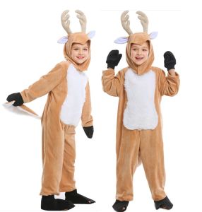 3-13 Years Kids Boys Girls Cartoon Christmas Reindeer Jumpsuit Animal Costume Childrens Day Halloween Party Cosplay Dress Up Outfit