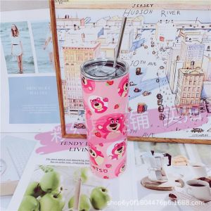 [ 600ML ] Ly giữ nhiệt gấu dâu Lotso chất liệu inox 304 không gỉ cao cấp Cốc giữ nhiệt gấu dâu Lotso bình giữ nhiệt gấu dâu Lotso