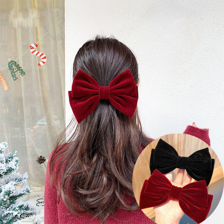 Velvet Bow With Clip Women Girls Elegant Bow Tie Hairpins Vintage