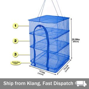 Fly Proof 1/3 Layered Fishing Net Rack Foldable Dish Food Dryer/Insect Outdoor Hanging Shelf/Drying Storage Organizer Ba