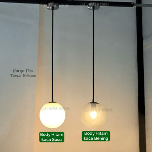 Lampu gantung hias body gold hitam kaca modern minimalis E27