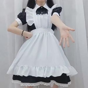 Japanese-style short skirt and short-sleeved black and white traditional maid outfit   Cute everyday wear cosplay Restaurant Cafe Maid Party