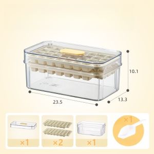 กล่องทำน้ำแข็งแบบ 2 ชั้น พร้อมถาดรอง 2 ชิ้น สำหรับเครื่องดื่ม วัสดุ PP สีเขียวอ่อน