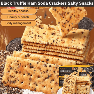 [Nutritious and High Fiber] Black Truffle Ham Soda Crackers Salty Snacks Crispy Biscuits Instant Breakfast Nutritional Replacement Snacks 黑松露火腿苏打饼