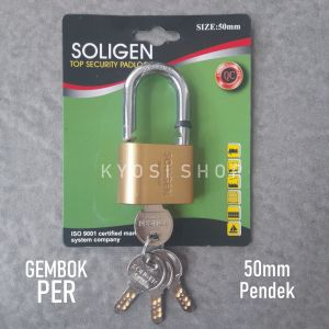 Gembok Soligen PER 50mm Anti Karat Bahan Kuningan Gembok Komputer Leher Pendek / Panjang Gembok Rumah Pagar