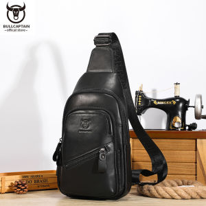 BULLCAPTAIN Genuine Leathe Messenger Bag Casual Retro Chest Bag Multifunctional USB2.0 Charging Storage Bag