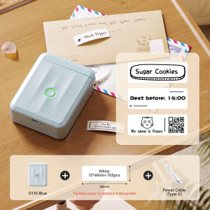 NIIMBOT D110 Thermal Label Printer Portable Bluetooth Inkless Label Maker Home Beauty Office Communication Switch Sticker Smart Wireless No Ink Label Machine Included Label Paper