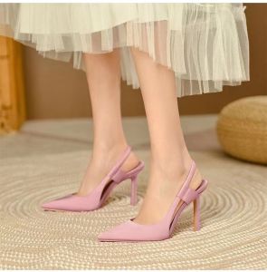 WomenS High Heels With Thin Heels New Spring And Autumn Satin Blue Pointed Toe Single Shoes With Back Strap Suitable For Skirts Closed-Toe WomenS Sandals