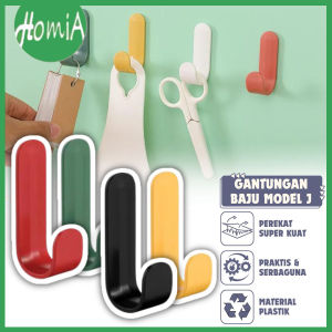 Gantungan Baju Model J / Nailless Hook Hanger / Cantelan Kunci Tas Topi Sikat Spon Mandi Tutup Panci Gunting Perabotan Rumah Tangga Multifungsi / Kait Tempel Dinding Warna Warni Perekat Super Kuat / Tempat Penyimpanan Anti Air Serbaguna - HOMIA