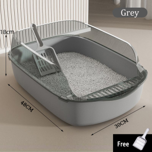 Deep Cat Litter Box with Scoop Extra Large Half Enclosed Litter Basin Thicken Litter Pan Anti Splash Cat Toilet Litter Box Detachable