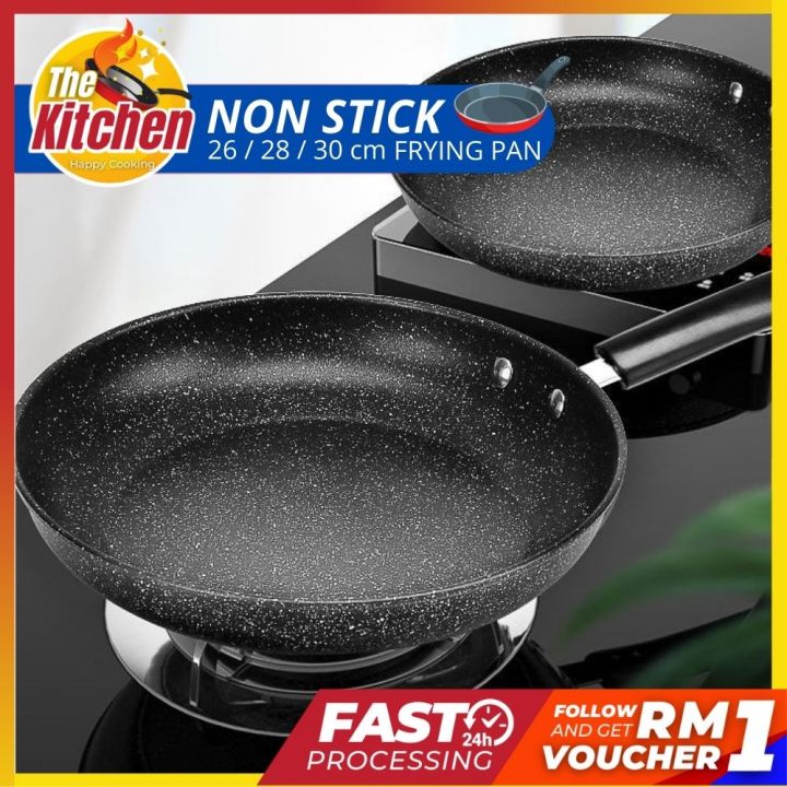 26 / 28 / 30 cm NonStick Frying Pan Black Deep Frying Wok Pan Durable