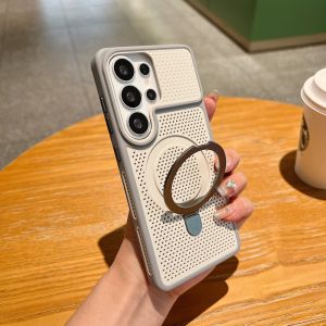 Luxury Heat Dissipation For Magsafe Bracket Phone Case For Samsung S26 S25 S24 Ultra Matte Wireless Charge Bumper Cooling Cover