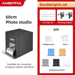AMBITFUL 40cm 60cm 80cm LED Photo Studio LightBox Adjustable Brightness Luces Led Light Softbox with 5 Color Background Paper