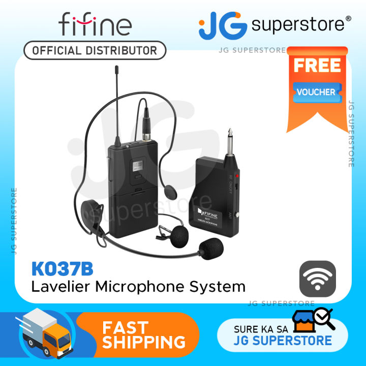 Fifine K037B Wireless Microphone System Set with Headset Lavalier