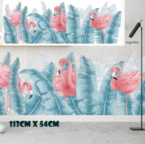 Nordic Flamingo Wall Mural Decal for Accent Wall Personalized Size Wall Art in Pink and Green