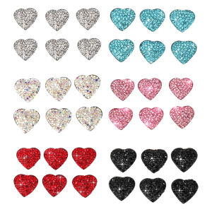 6pcs Heart Car Interior Stickers Easy Installation Glittering Designs Start Stop Button Bling for Vehices