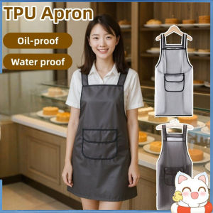 Apron TPU Waterproof Oil Proof Transparent Pocket Kitchen Uniform Back Tie Black White