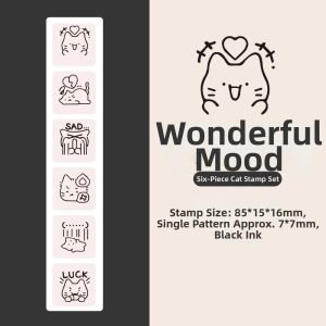 RANG Good Mood Series Cat Shape Stamp Mini DIY Diary Stamp Cute Simple Cartoon Pattern Stamps Notebook Scrapbooking Decor