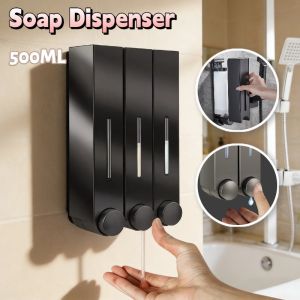500ML Soap Dispenser Wall Mount No Drill Manual Press Shampoo ShowerGel HandSoap for Bathroom Hotel