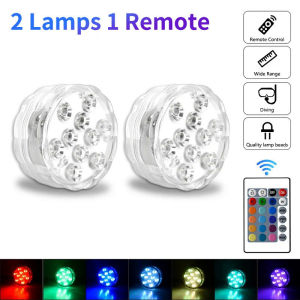 WH 10 LEDs RGB Submersible Light Underwater Lamp Battery Operated Garden Swimming Pool Light for Wedding Party Aquarium Vase Bowl